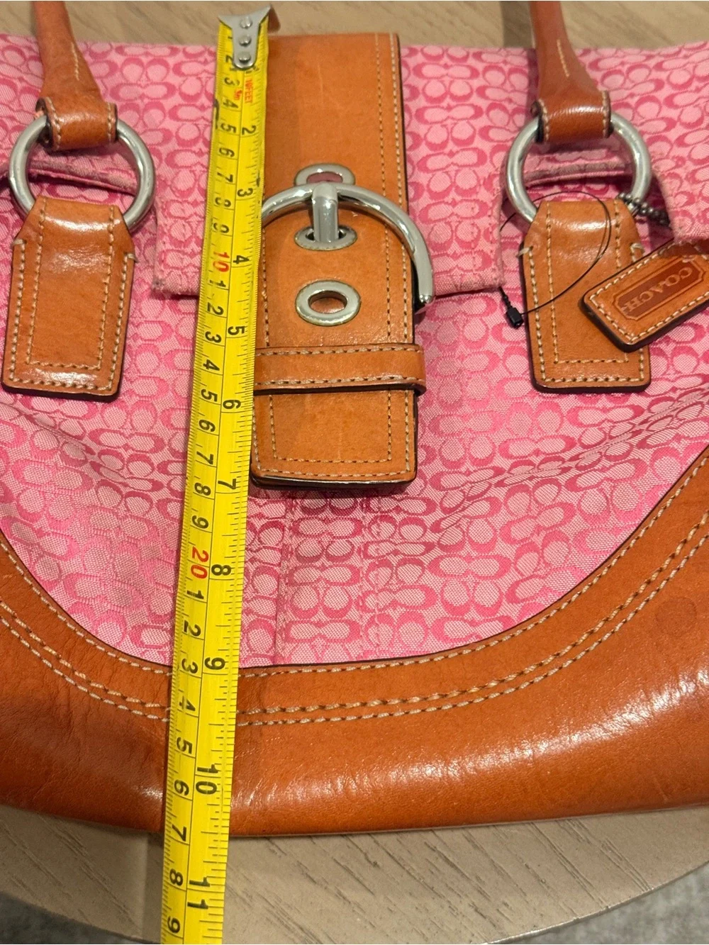 Coach Y2K Pink Canvas and Tan Leather Shoulder Satchel